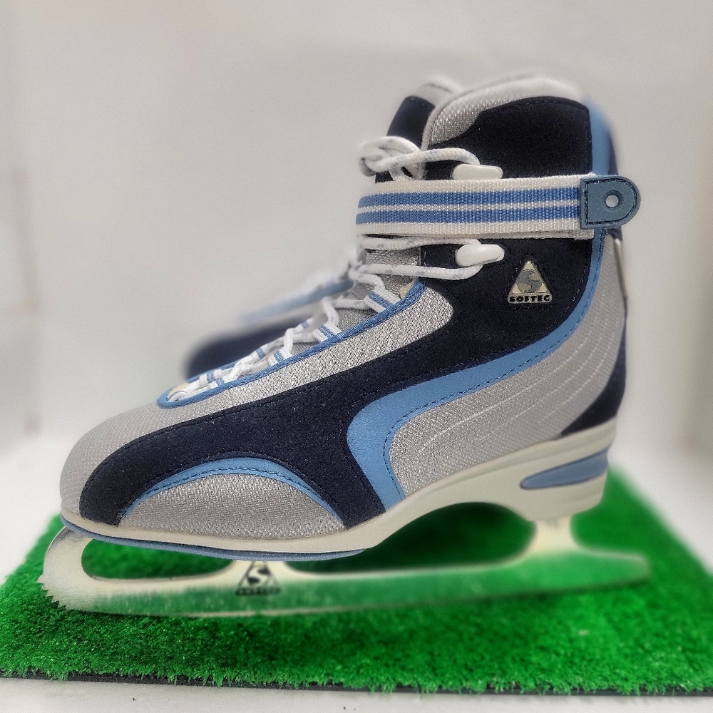 Jackson Skates Softec Ice Figure Navy Gray Size 7 Straps Worn 2xs - Picture 2 of 8